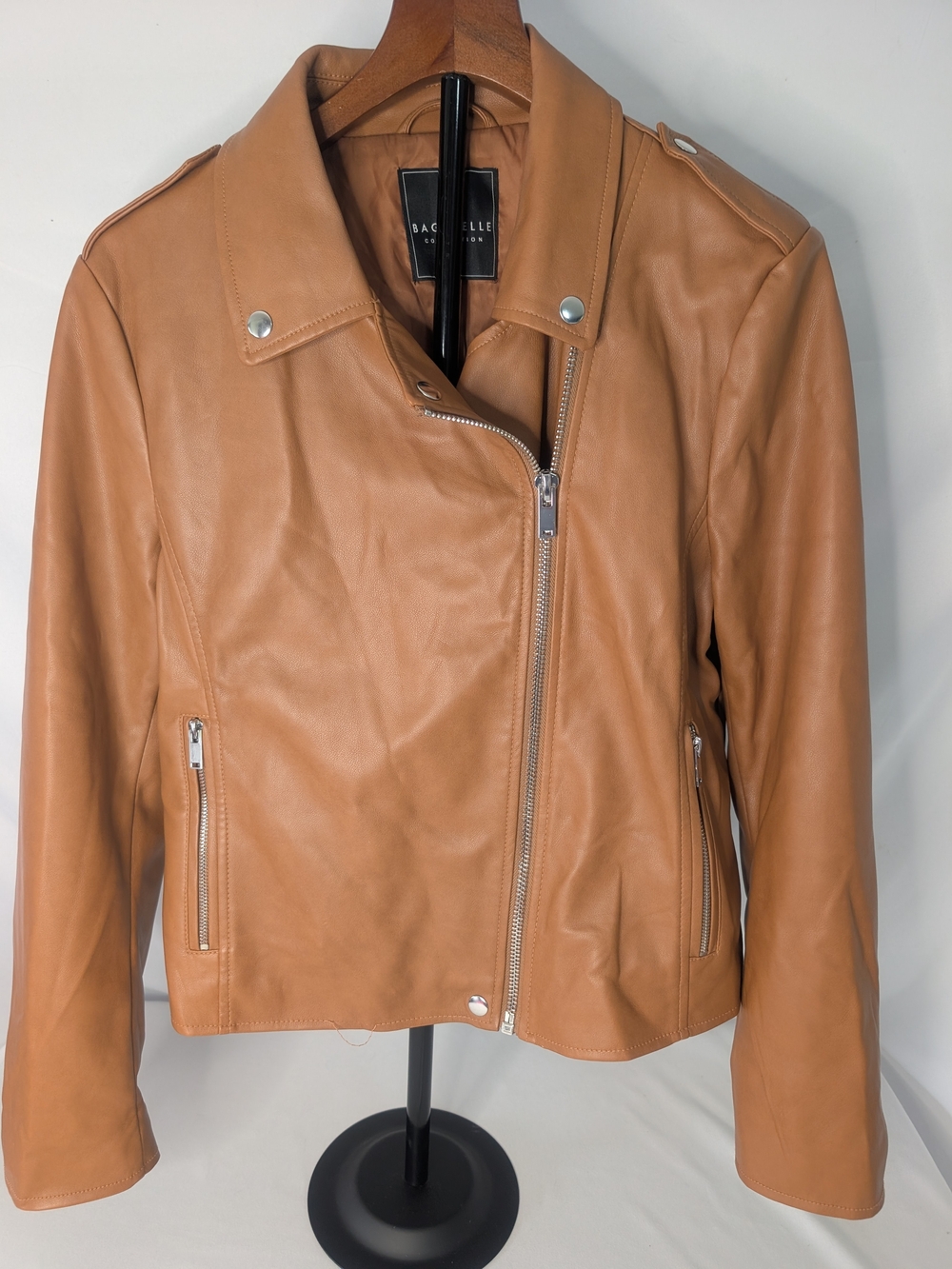 Bagatelle Tan Faux Leather Moto Jacket - Women's Large